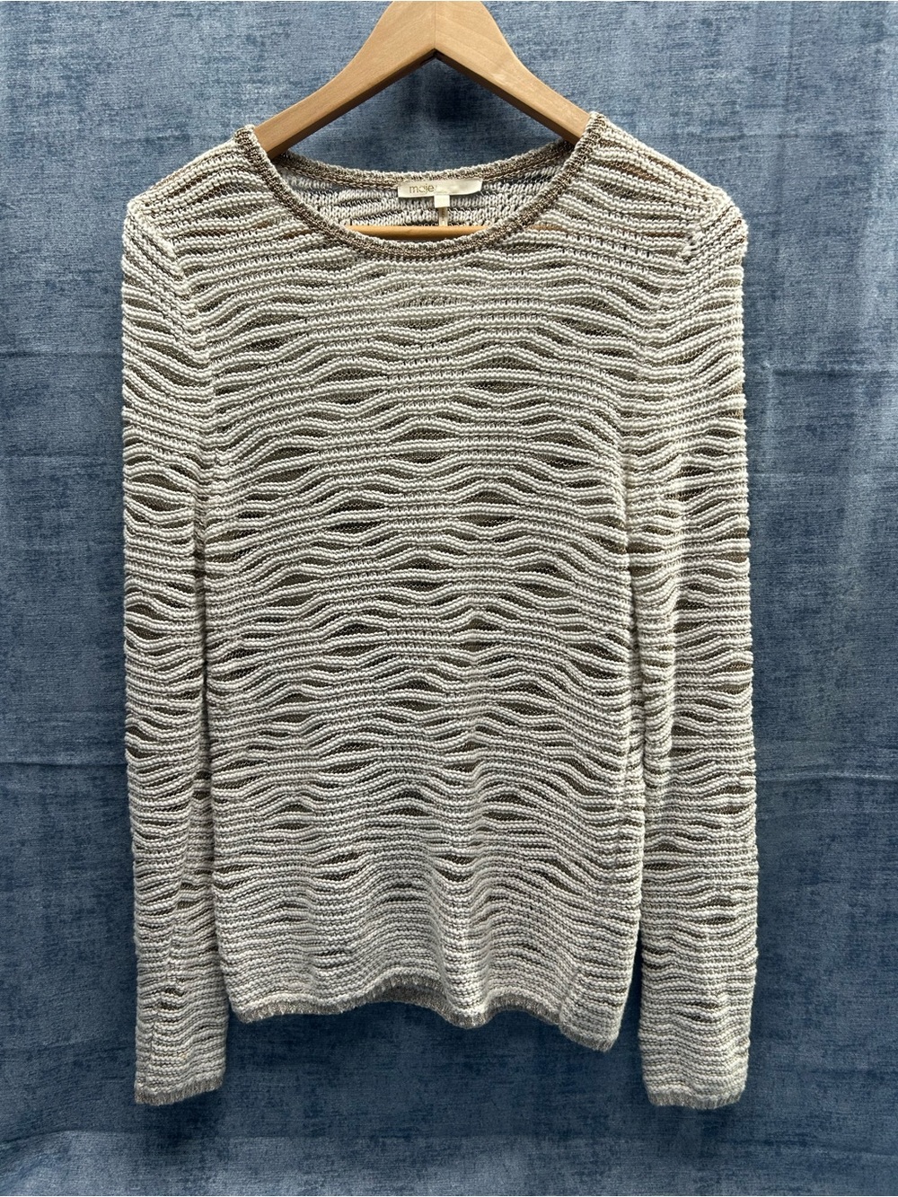Maje Paris open knit sweater metallic sophisticated sz 1 small beige minimalist